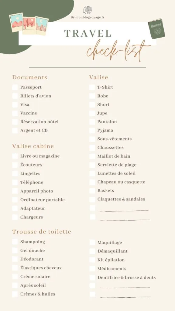 checklist pour préparer sa valise