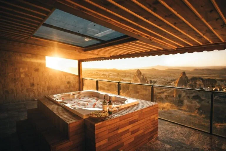 Vue depuis un hôtel à Uçhisar sur les cheminées de fée de la Cappadoce