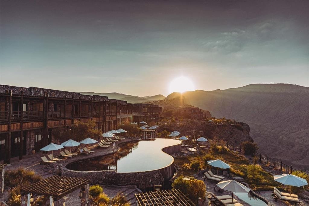 Vue sur l'ensemble du complexe hôtellier du Alila Jabal Akhdar