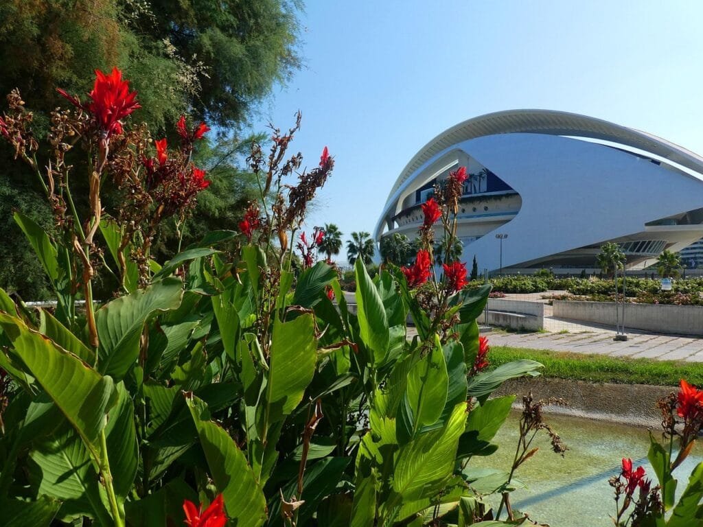 Vue sur les jardins du Turia autour de la Cité des Arts et des Sciences