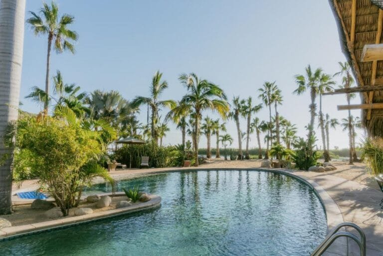 vue sur la piscine de l'hôtel La Poza où j'ai dormi pour visiter Todos Santos