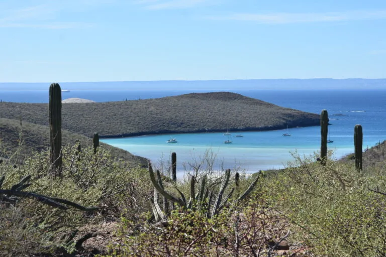 Vue aérienne de La Paz avec Balandra et les îles d'Espíritu Santo en arrière-plan dans la mer de Cortés