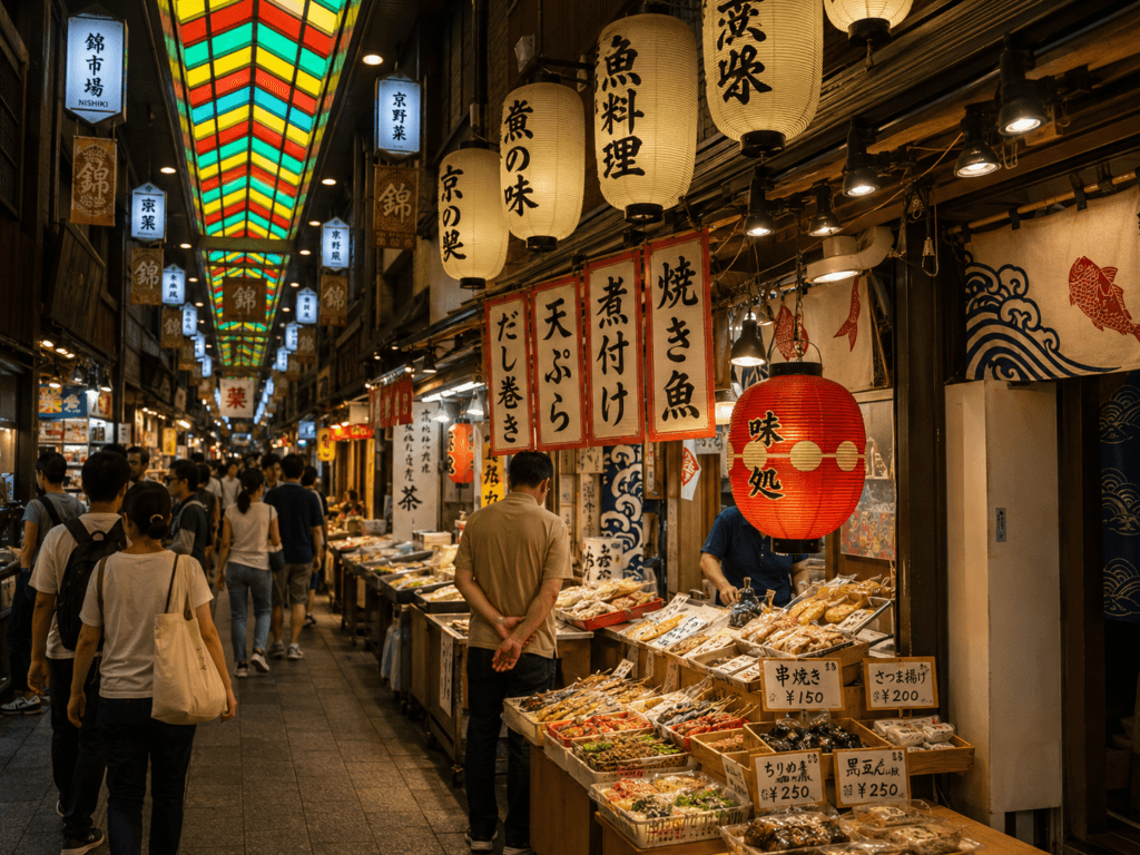 scène de vie au Marché Nishiki de Kyoto pour le déjeuner